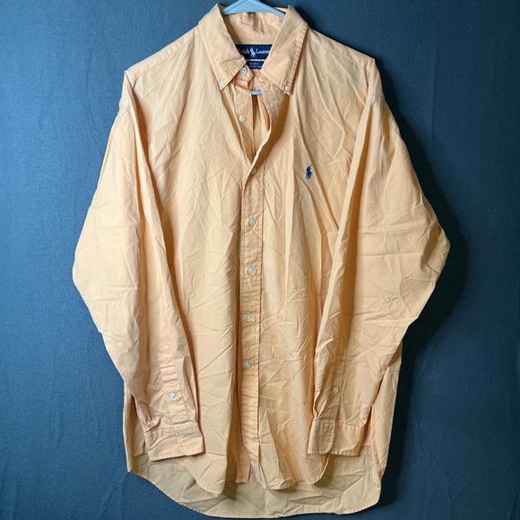 Polo Ralph Lauren Mens Shirt Medium Orange Blake 2 Ply Button Down Navy Pony - Picture 1 of 8